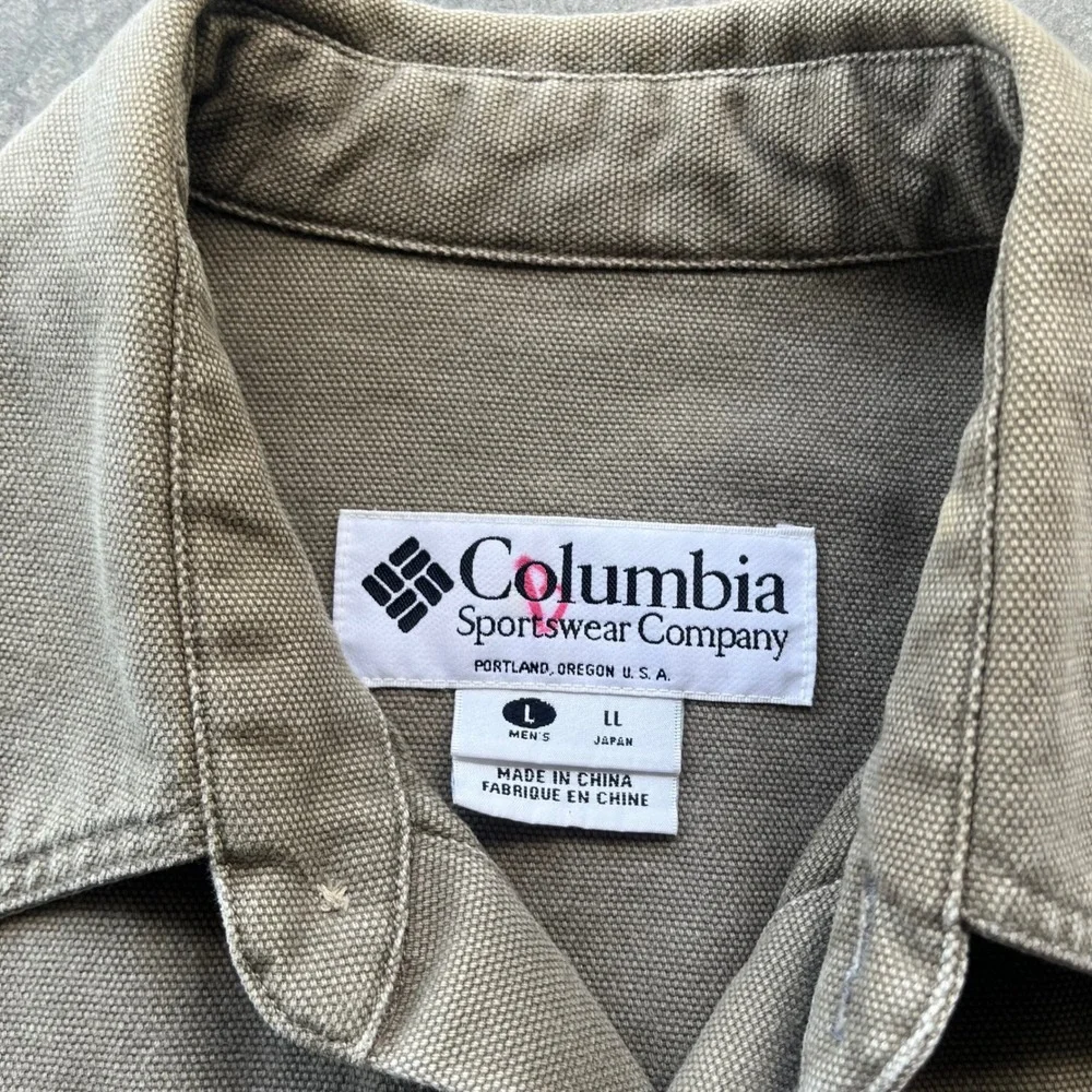 Columbia Sportswear Mens Canvas Shirt Jacket Large Khaki Button Up Workwear Coat